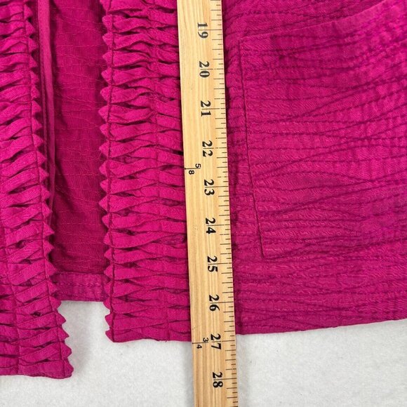 Chicos Open Jacket Size L Fuchsia Pink Embroidered Braided Pleated Texture - Picture 9 of 10